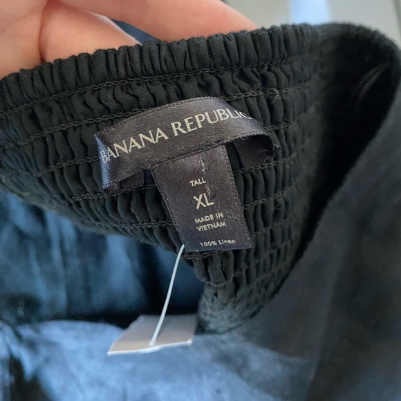 NWT Banana Republic Meridian Linen Tank Black Halter Sweetheart Smocked Top XL - Picture 6 of 8